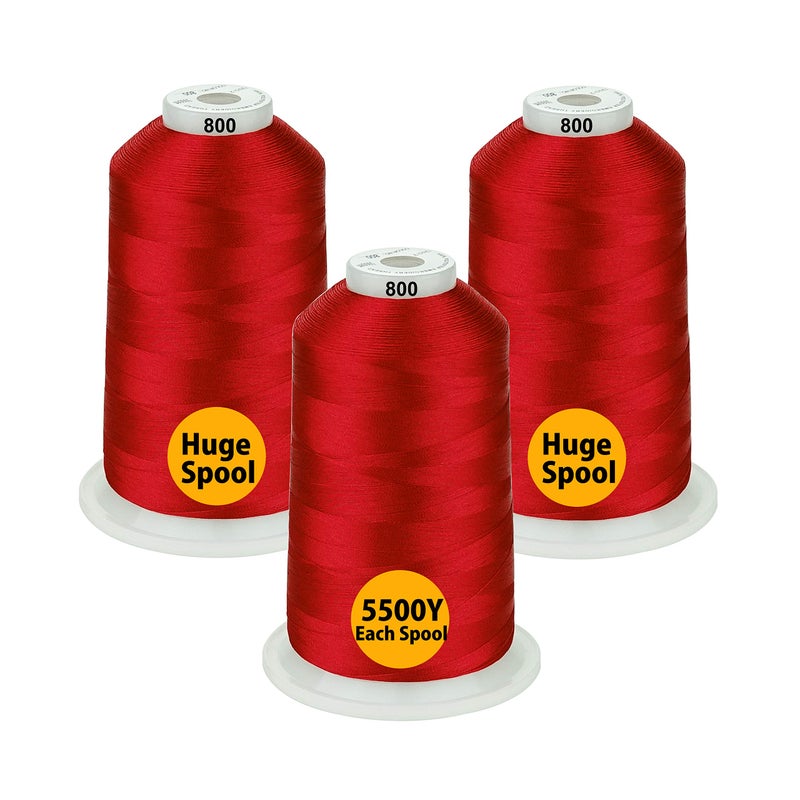 Simthread - 33 Selections - Various Assorted Color Packs of Polyester Embroidery Machine Thread Huge Spool 5500Y for All Purpose Sewing Embroidery Machines - #800 Red - Image 1